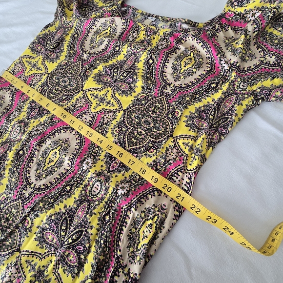 Uncle Frank Boho Paisley Lace Sleeve Dress M Yellow Pink Festival - Picture 8 of 13